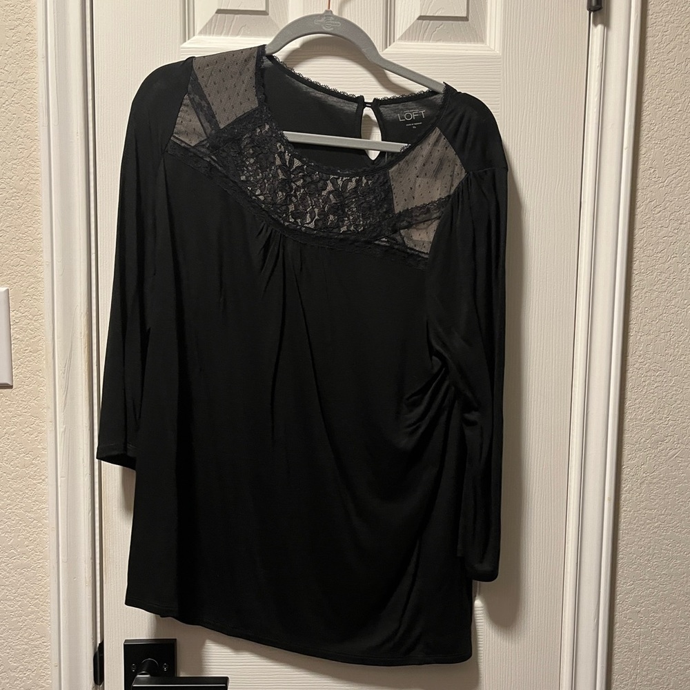 Ann Taylor Loft Black Lace Long Sleeved Top